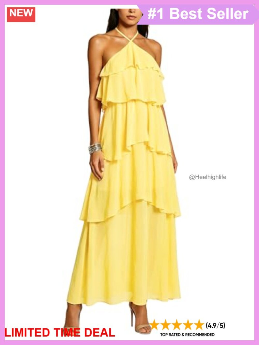 Halter Chiffon Tiered Maxi Formal Wedding Guest Bridesmaid Dress